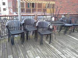 lot 301 image: Lot of (39) Wrought Iron Patio Tables and Chairs