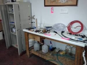 lot 329 image: Wine Lab Chemicals and Equipment, Powders, Masks, Hot Plate, Scale, Hose, And More