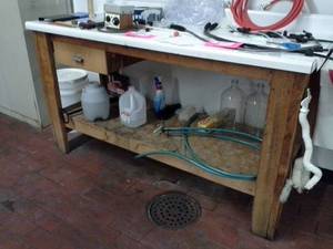 lot 332 image: Wood Countertop Bench with Single DrawerSingle Shelf