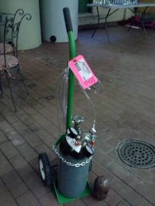 lot 338 image: Compressed Nitrogen Tank with Hoses, Valves, 2-Wheel Cart