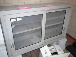 lot 360 image: 2-Sliding Glass Door Metal Cabinet