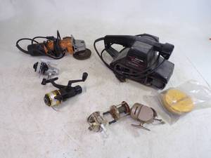 lot 47 image: Craftsman 3 Belt Sander, Grinder and Fishing reels