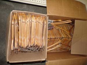 lot 51 image: 2 Boxes of Wooden Hangers with Rod Brackets
