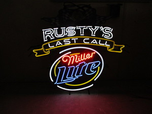 lot 3 image: Rustys Last Call Miller Lite Neon Beer Sign