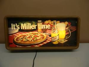 VINTAGE MILLER HIGH LIFE ITS MILLER TIME PIZZA BAR LIGHT - RARE - WORKS - APPROX 25 BY 12 - SEE PICTURES