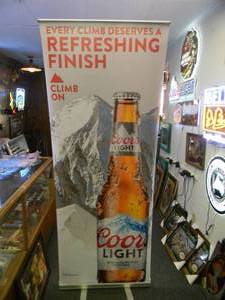 COORS LIGHT BEER - Retractable display banner stand  easy to set up and take down OR CAN BE HUNG - LARGE VERY COOL APPROX 30 X 80 - SEE PICTURES