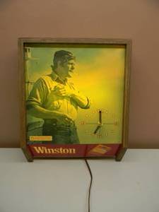 VINTAGE RARE WINSTON ADVERTISING CLOCK  LIGHT - WORKS - VERY COOL THROWBACK PIECE - APPROX 17 BY 21 - SEE PICTURES
