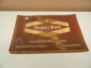 VINTAGE GRAIN BELT BEER BAR DRAIN MAT - APPROX 18 BY 12 - VERY COOL NEEDS A GOOD CLEANING - SEE PICTURES
