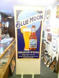 BLUE MOON BEER - Retractable display banner stand  easy to set up and take down OR CAN BE HUNG - LARGE VERY COOL APPROX 30 X 80 - SEE PICTURES
