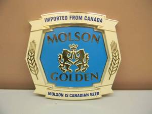 VINTAGE MOLSON GOLDEN BEER PLASTIC SIGN - VERY COOL PIECE - APPROX 13 BY 13 - SEE PICTURES
