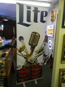 RARE MILLER LITE BEER MUSIC - Retractable display banner stand  easy to set up and take down OR CAN BE HUNG - LARGE VERY COOL APPROX 30 X 80 - SEE PICTURES