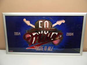 MILLER LITE BEER MUSIC CELEBRATING 50 YEARS OF ROCK - BAR SIGN MIRROR - NICE - APPROX 40 BY 22 - SEE PICTURES