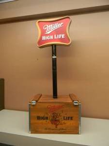 VINTAGE MILLER HIGH LIFE WOOD BEER CRATE WITH BATTERY OPERATED DISPLAY SIGN - VERY COOL - NICE - APPROX 18 BY 42 - SEE PICTURES