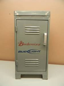PORTABLE WITH WHEELS & HANDLE  BUDWEISER BUD LIGHT LOCKER STORAGE COOLER CABINET - AWESOME PIECE - APPROX 13WIDE BY 24HIGH BY 11DEEP - SEE PICTURES