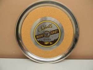 Shells Buck Shot Dark CORK LINED 16.75 TRAYCHARGER - Stag logo of the brewery at center - Silver - Schells Beer - NICE - SEE PICTURES