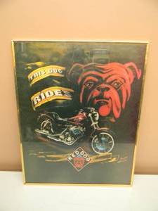 VINTAGE RED DOG THIS DOG RIDES PRINT - FRAMED - APPROX 17 BY 21 - SEE PICTURES