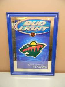 2004 AWESOME HARD TO FIND MINNESOTA WILD BUD LIGHT BEER BAR SIGN MIRROR - APPROX 24 BY 32 - SEE PICTURES