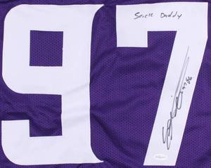 lot 8 image: Everson Griffen Signed Purple Jersey Inscribed Sack Daddy (TSE COA)