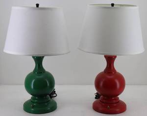 lot 15 image: (2) Table Lamps. Christmas Colors