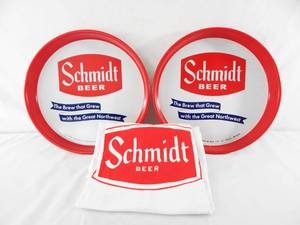 lot 128 image: Lot of Vintage Schmidt Beer Trays and T Shirt