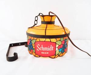 lot 130 image: Vintage 1975 Schmidt Beer Hanging Light Fixture with Bracket