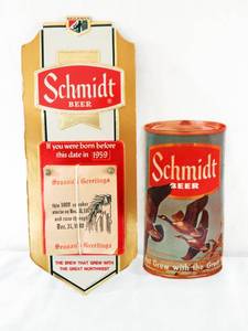 lot 134 image: Vintage Schmidt Beer Calendar Sign and Can Sign