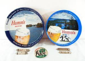 lot 136 image: Vintage Hamms Beer Trays, Sticker and Bottle Openers