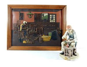 lot 218 image: Vintage Framed Cobbler Vacuum Form Print and Cobbler Figure