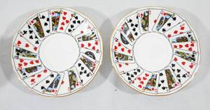 lot 81 image: Set of Vintage Queens China Cut For Coffee Playing Card Themed Cup and Saucer Sets