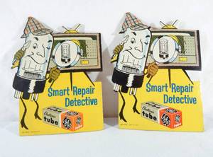 lot 15 image: Set of Vintage 1960s GE Electronic Tube Smart Repair Detective Pop Up Signs