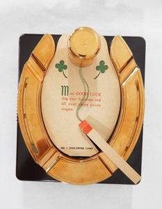lot 7 image: New in Box Vintage Early 1950s Brown and Bigelow Good Luck Horseshoe Lighter and Ashtray