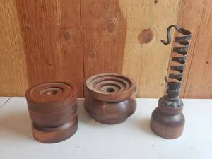 lot 57 image: 3 Wood Taper Candle Holders