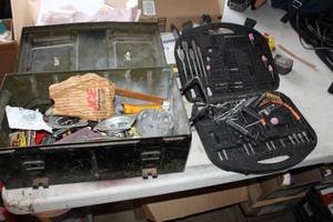 lot 49 image: 2-Tool Boxes, Drill Bits, Electrical Supplies