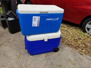lot 63 image: Lot of (2) Coleman PolyLite48 Rolling Chest Cooler, NAPA Rolling Chest Cooler