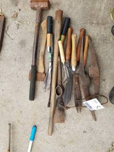 lot 76 image: Axes, Pick Axe Heads, Hedge Trimmers, Sledgehammer
