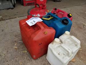 lot 53 image: Plastic and Metal GasolineKerosene Cans