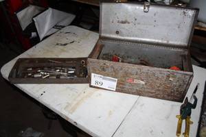 lot 89 image: Tool Box, Hand Tools - Sockets, Wrenches, Pliers, Hammer, Tape Measure, And More