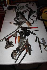 lot 160 image: Hand Tools - C-Clamps, Pipe Cutters, Box Wrench, Allen Wrench, File, Staple Gun, And More