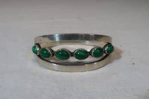 lot 98 image: Sterling Silver Bracelet with Green Stones