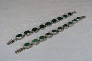 lot 100 image: 2 Sterling Silver Bracelets with Green Stones