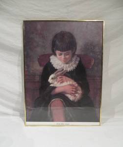 Framed Child with Rabbit Print by Eastman Johnson
