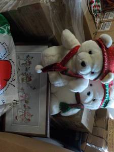 lot 118 image: 2 Santa Bears and a cross stitch pi...