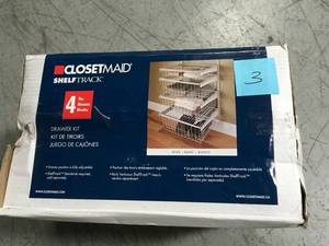 lot 3 image: ClosetMaid 17 in. D x 21 in. W x 27 in. H ShelfTrack 4-Drawer Kit Steel Closet System in White- not used
