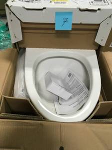 lot 7 image: American Standard Tofino Complete 1-Piece 1.1 GPF Dual Flush Elongated Toilet in White with Slow Close Seat- not used