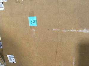 lot 32 image: 43.25 in. x 33.25 in. Cabinet White Narrow Bathroom Vanity Mirror by Amanti Art- not used