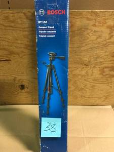 lot 38 image: Bosch Compact Tripod with Extendable Height for Use with Line Lasers, Point Lasers, and Laser Measures- open box