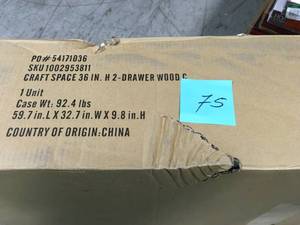 lot 75 image: Martha Stewart Living 0463420400 - Craft Space 36 in. H x 54 in. W x 28 in. D 2-Drawer Wood Craft Table in Picket Fence- not used