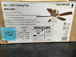 lot 86 image: Bellina 42 in. Brushed Nickel Ceiling Fan with LED Light Kit- open box