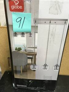 lot 91 image: Globe Electric Maddox 3-Light Chrome Pendant- not used