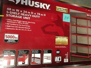 lot 104 image: 48 in. W x 78 in. H x 24 in. D RedBlack Steel 5-Shelf Garage Shelving Unit- not used